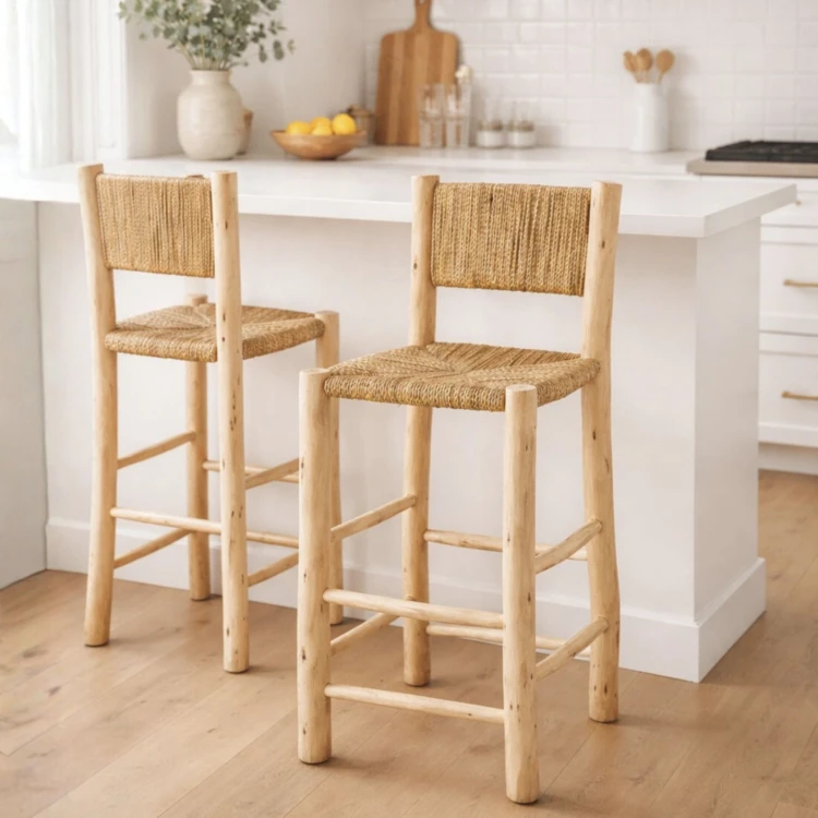 Tabouret de bar bois dossier aligné