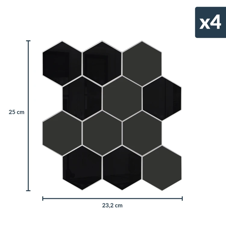 Crédence adhésive murale 3D effet carrelage hexagonal 4 pièces