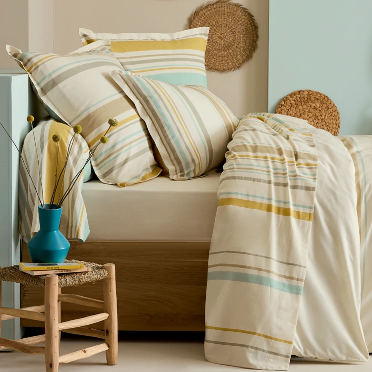 Parure de draps 3 pièces coton rayures bayadère draps + taie