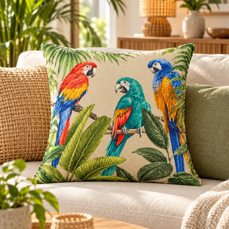 Outdoor-Kissen mit Papageien-Print