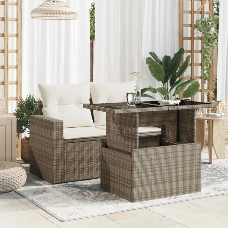 Table basse de jardin relevable avec plateau en verre