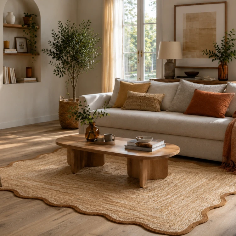 Tapis de salon tressé avec finition ondulée