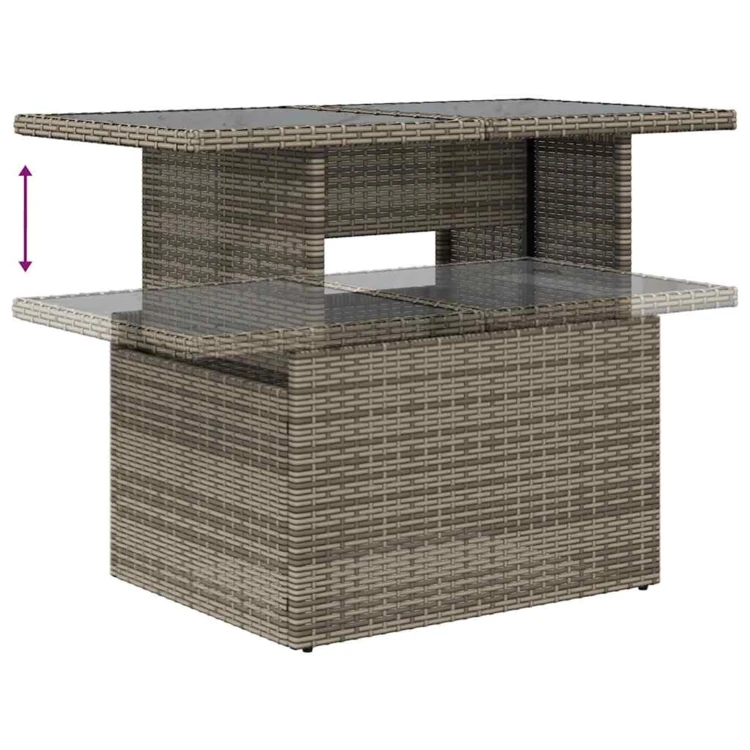 Table basse de jardin relevable avec plateau en verre