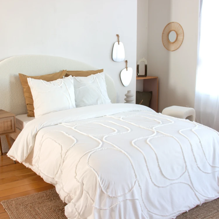 Juego de cama de algodón lavado con diseño geométrico abstracto tufté