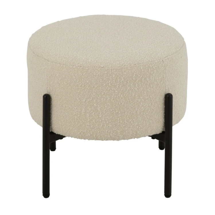 Taburete redondo pequeño de madera y tejido bouclé