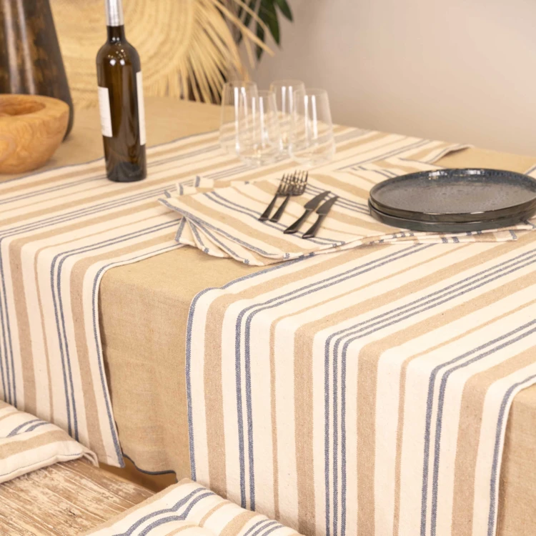 Chemin de table à rayures en coton