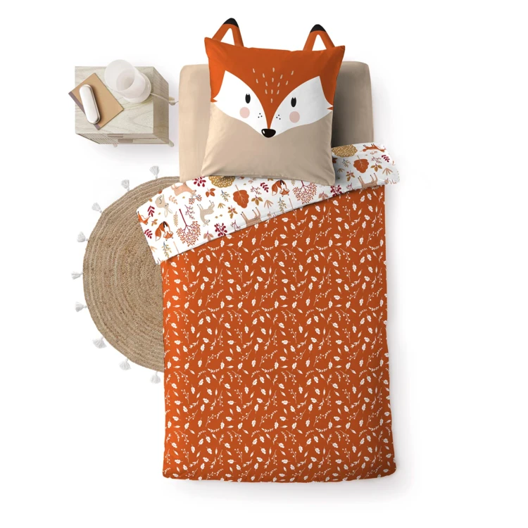 Parure de lit enfant réversible en coton motif renard et nature