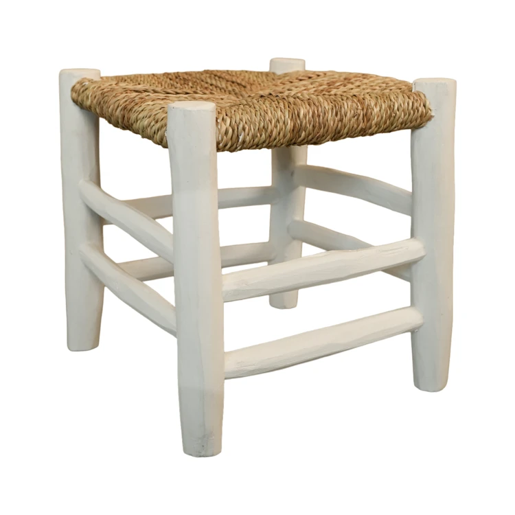 Tabouret Marocain blanc en bois
