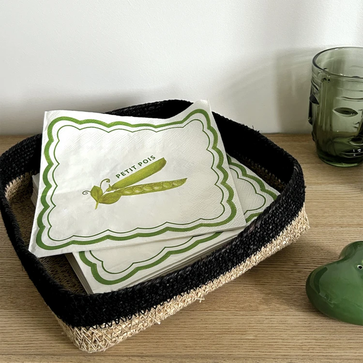 Lot de 20 serviettes en papier motif aubergine et petit pois
