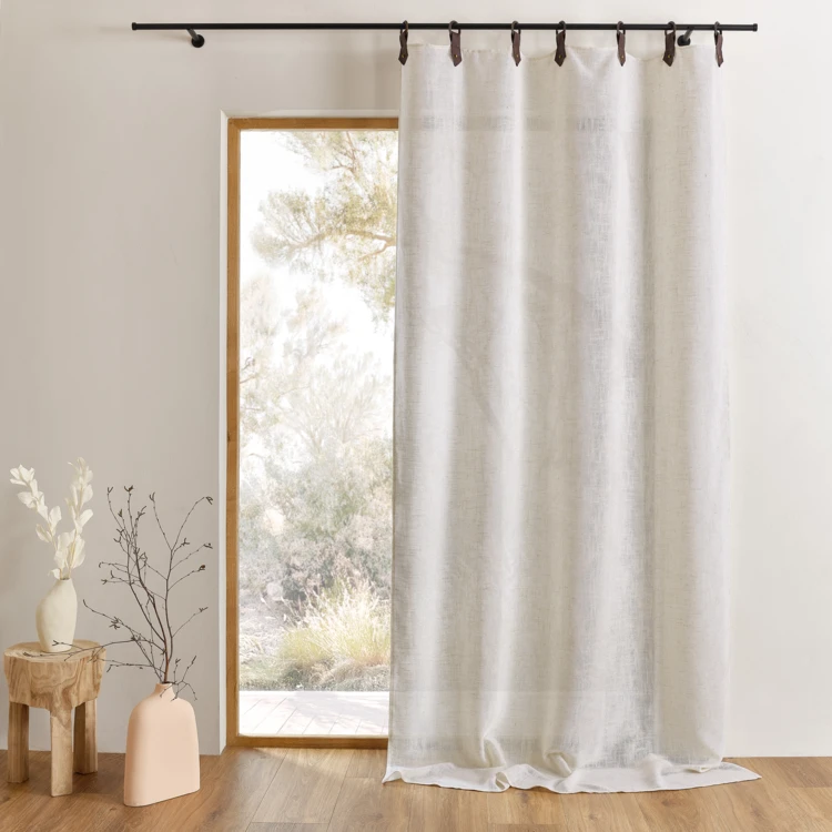 Rideau en tissu polylin à pattes avec anneaux effet cuir