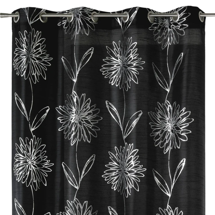 Rideau noir fleurs argentées