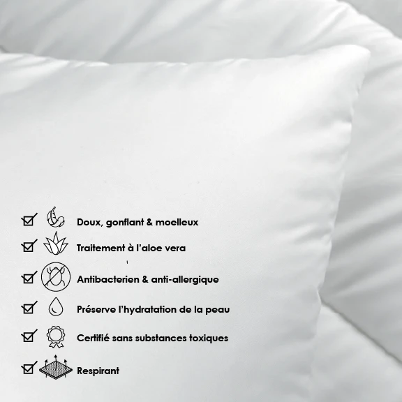 Oreiller respirant en microfibre avec traitement aloe vera