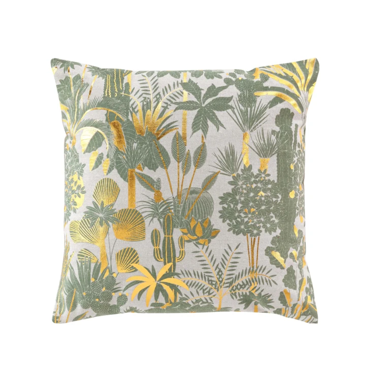 Coussin vert imprimé doré