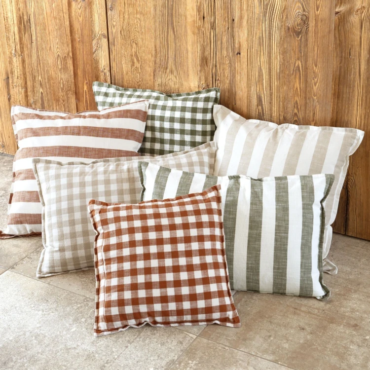 Housse de coussin recto-verso 100% coton rayures et vichy LOURMARIN