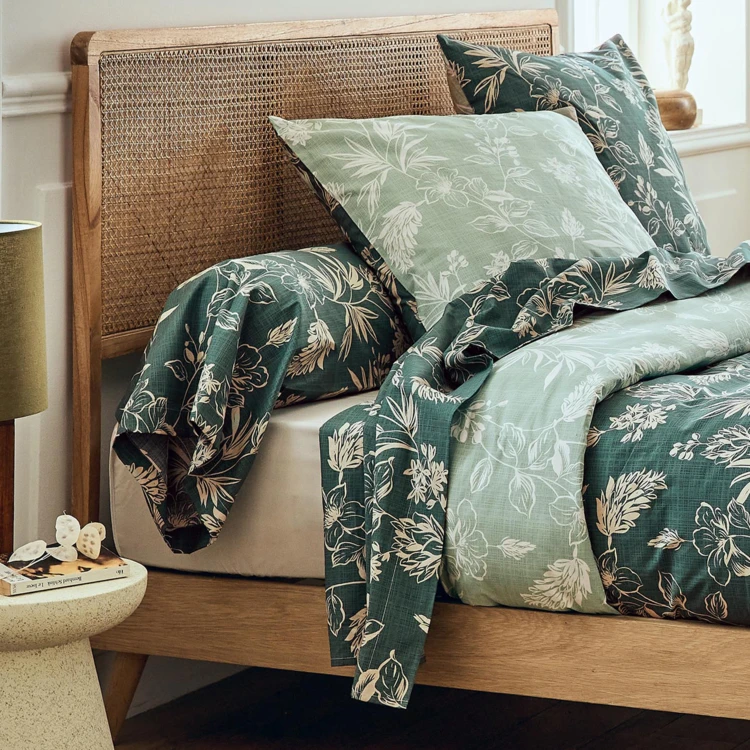 Taie de traversin en percale de coton à motif végétal