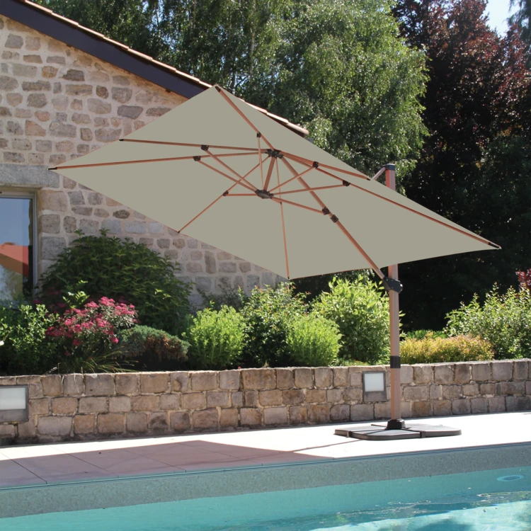 Parasol déporté rectangulaire structure effet bois