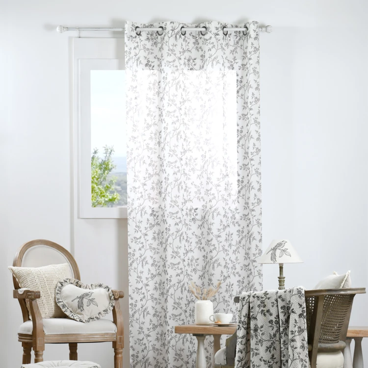 Voilage en coton à oeillets imprimé floral