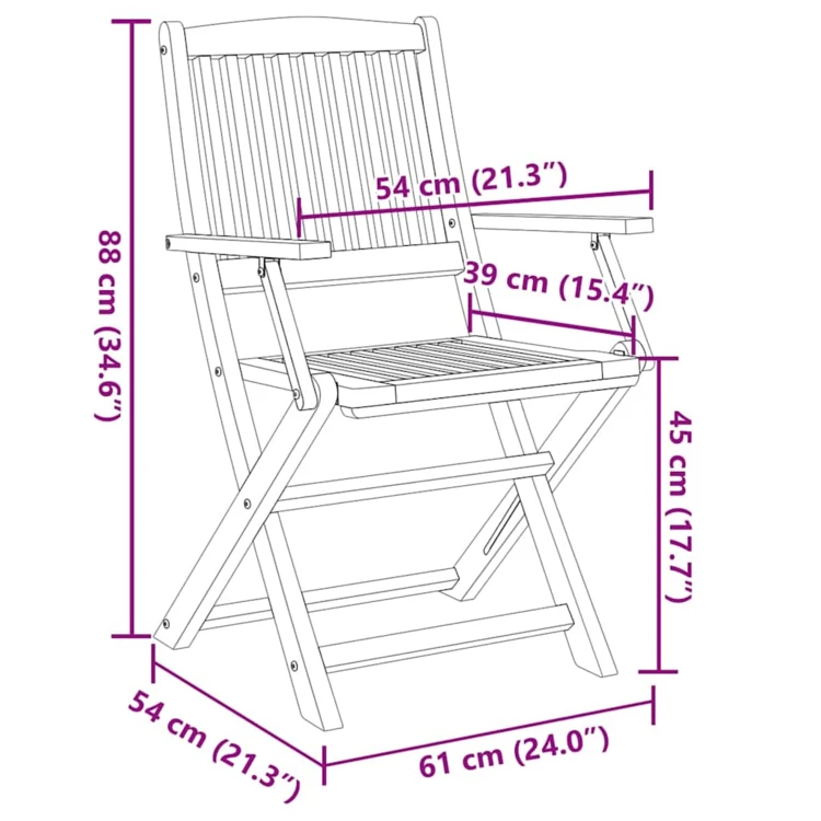 Lot de 4 chaises de jardin pliables en bois avec accoudoirs
