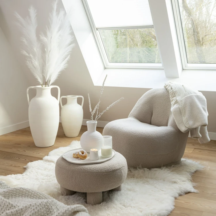 Fauteuil moelleux velours effet bouclette