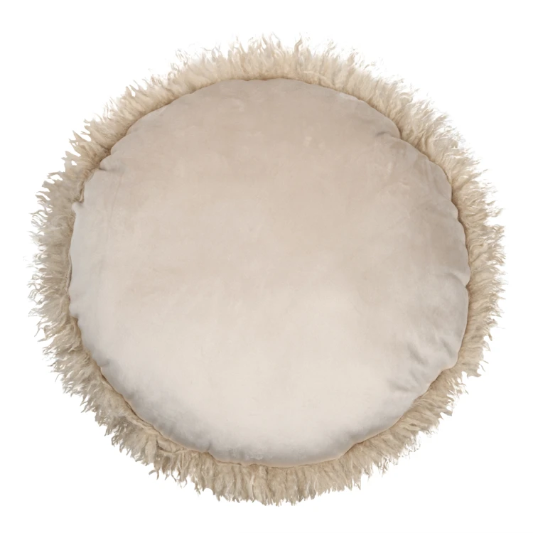 Coussin rond effet fourrure longue