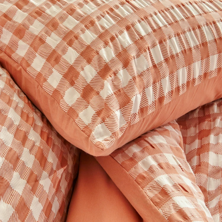 Parure de lit réversible texturée 3 pièces vichy housse + taies