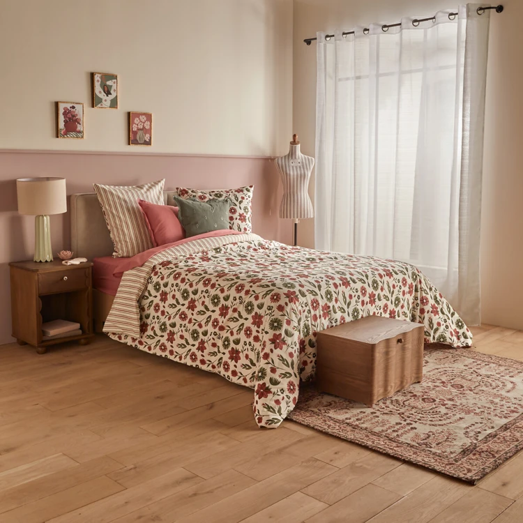 Conjunto de cama de 3 peças reversível, em algodão de 57 fios, com padrão floral