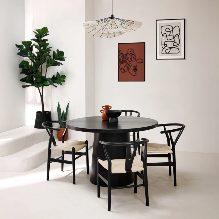 Mesa de comedor redonda de madera maciza de mango