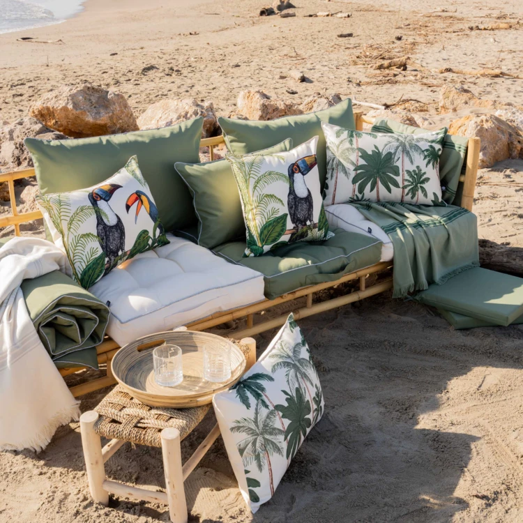 Coussin d'extérieur déperlant imprimé palmiers