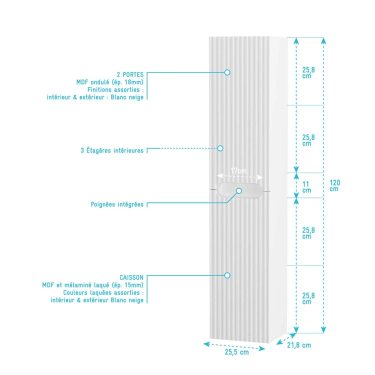 Colonne de salle de bains suspendue texturée et 2 portes