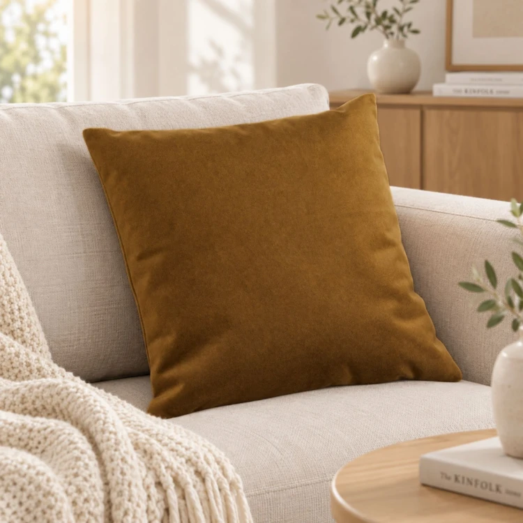 Coussin velours effet peau de pêche