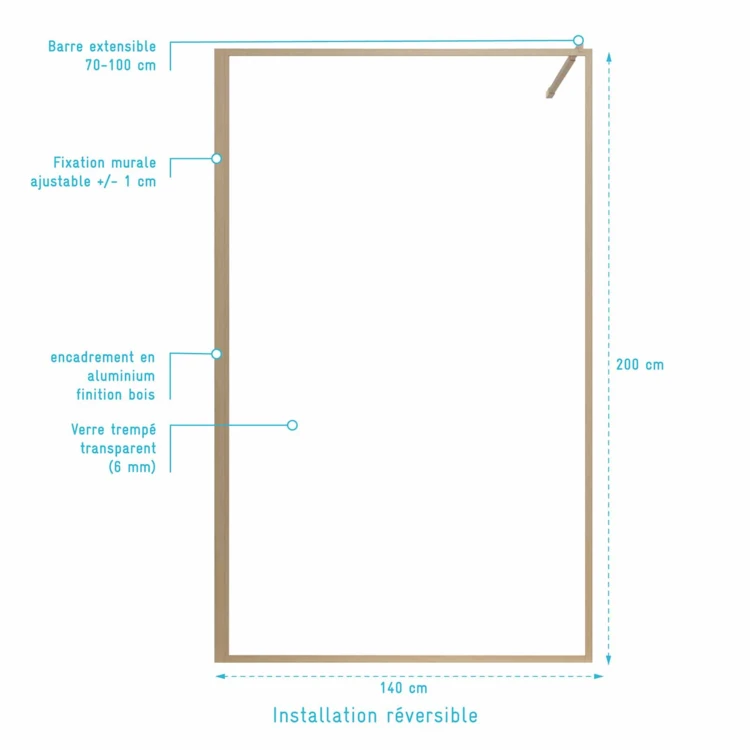 Paroi de douche en verre trempé effet bois