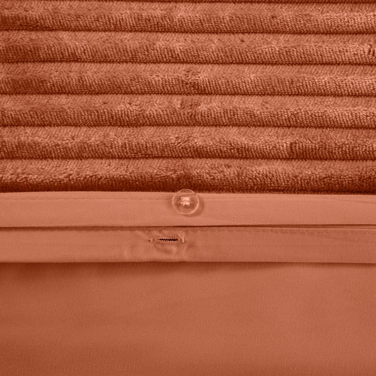 Parure de lit 3 pièces velours bande côtelé housse + taies