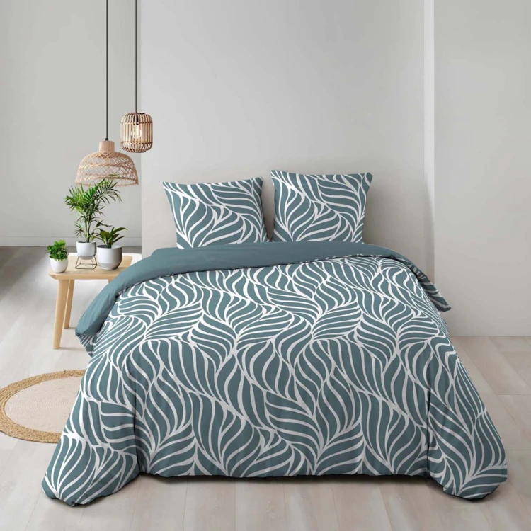 Juego de cama de 3 piezas en algodón con diseño de hojas + fundas de almohada