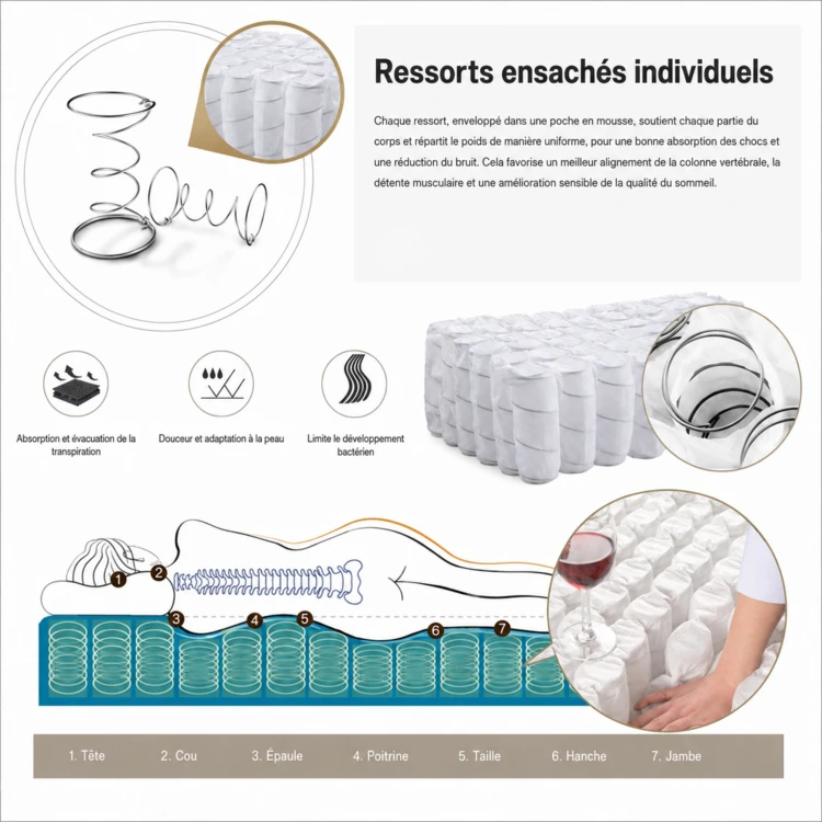 Matelas à ressorts ensachés de 25 cm en mousse