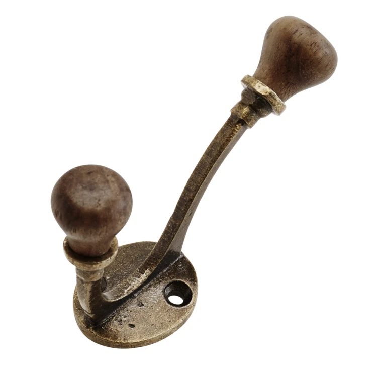 Patère murale double en fer avec boutons décoratifs