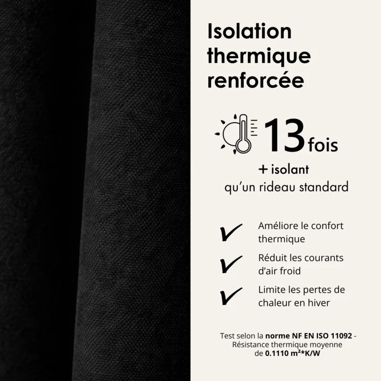Rideau thermique phonique et semi occultant à galons fronceurs KONFOR