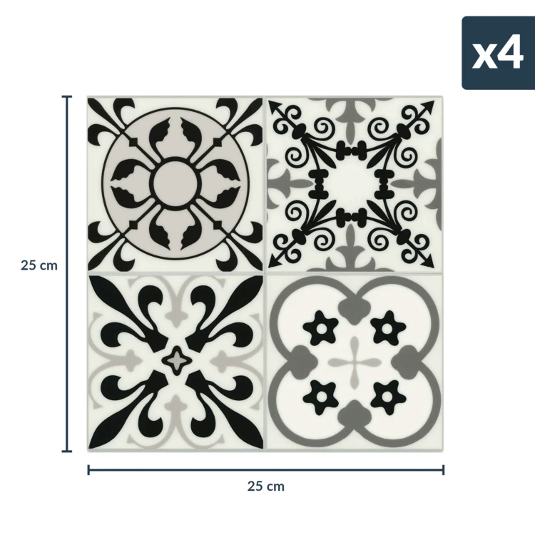 Zelfklevende 3D-wandpanelen met cementtegelmotief, 4 stuks