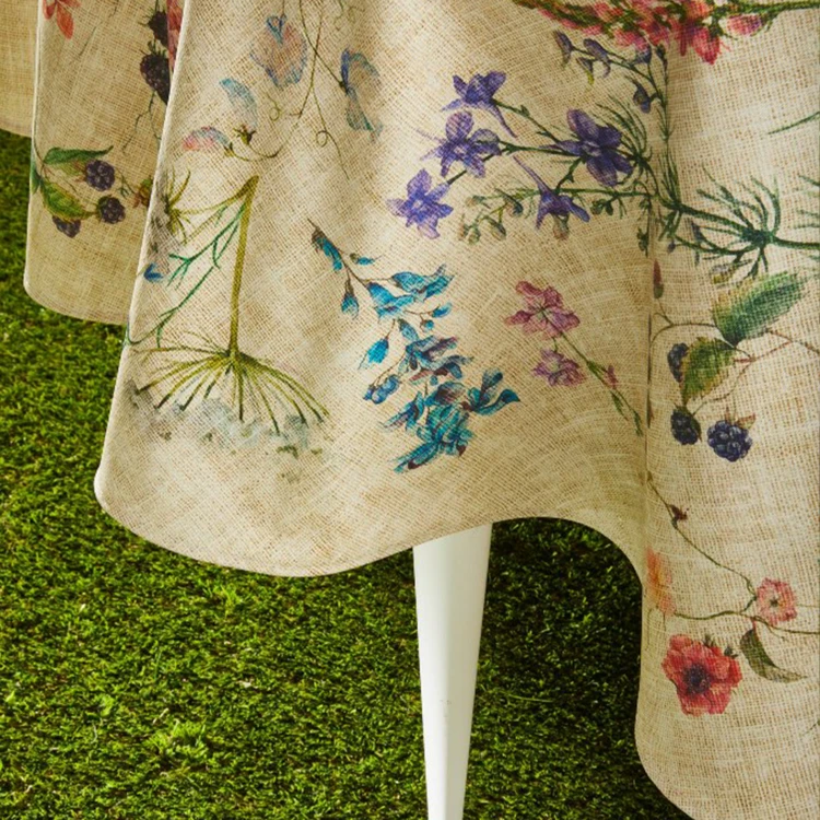 Nappe ronde en coton enduit anti-tache fleurs