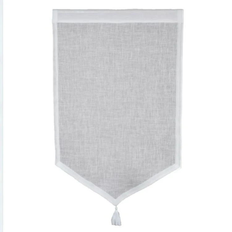 Paire de petits voilages en 100% lin avec pointe et pompon