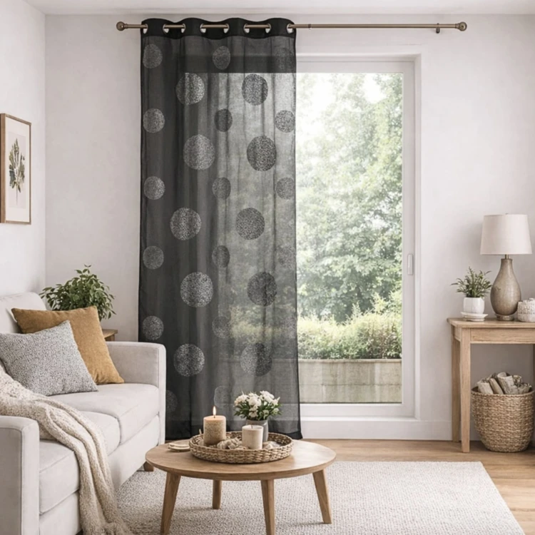 Voilage en Etamine Brodé de Ronds Mélés