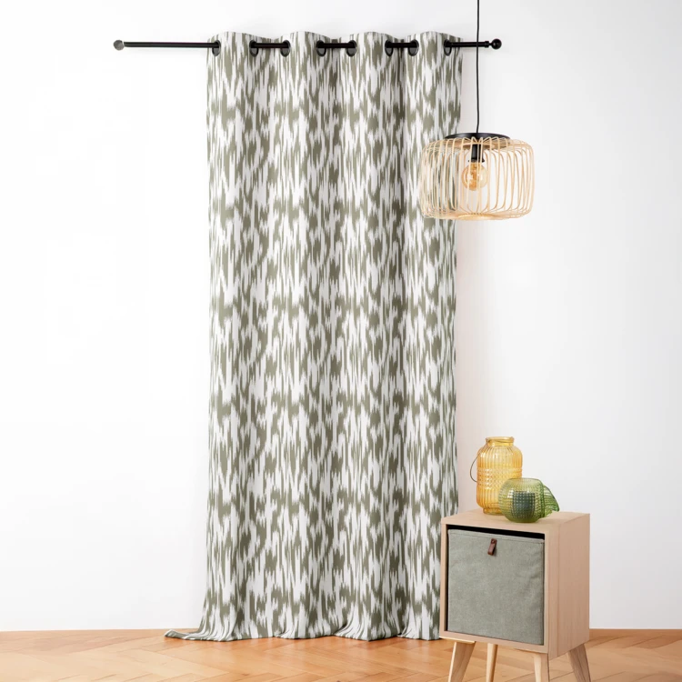 Rideau jacquard motif ikat en fils upcyclés