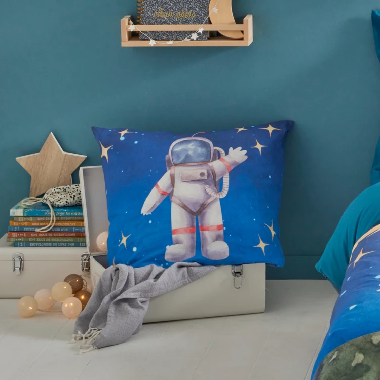 Taie d’oreiller enfant percale de coton astronaute et fusée