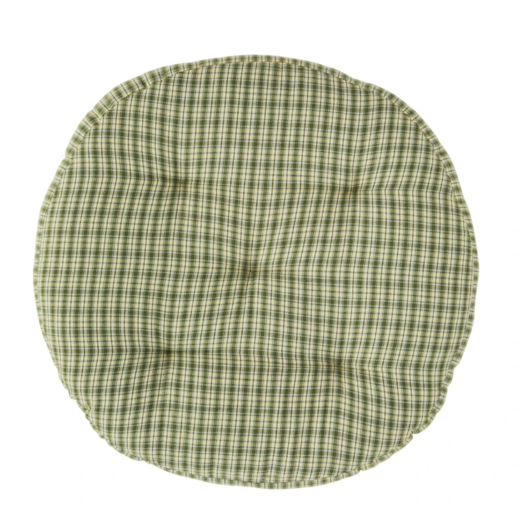 Galette de chaise ronde en coton tissé à carreaux
