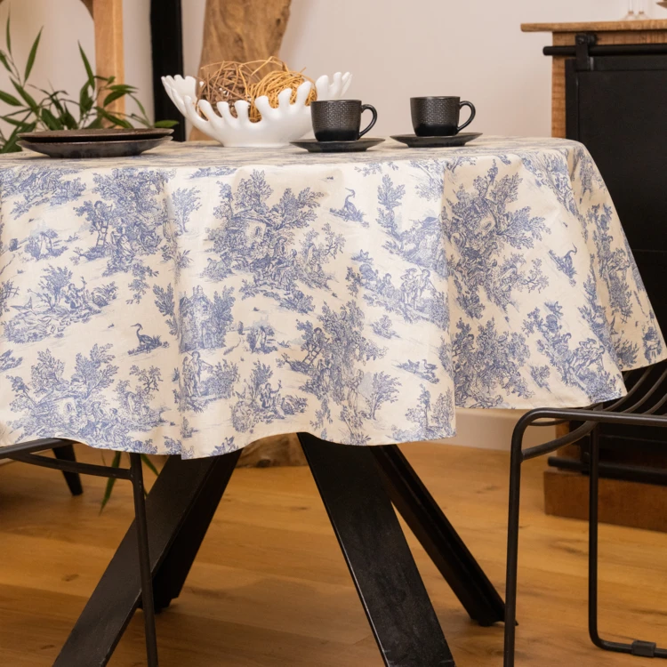Nappe ronde toile de Jouy plastifiée