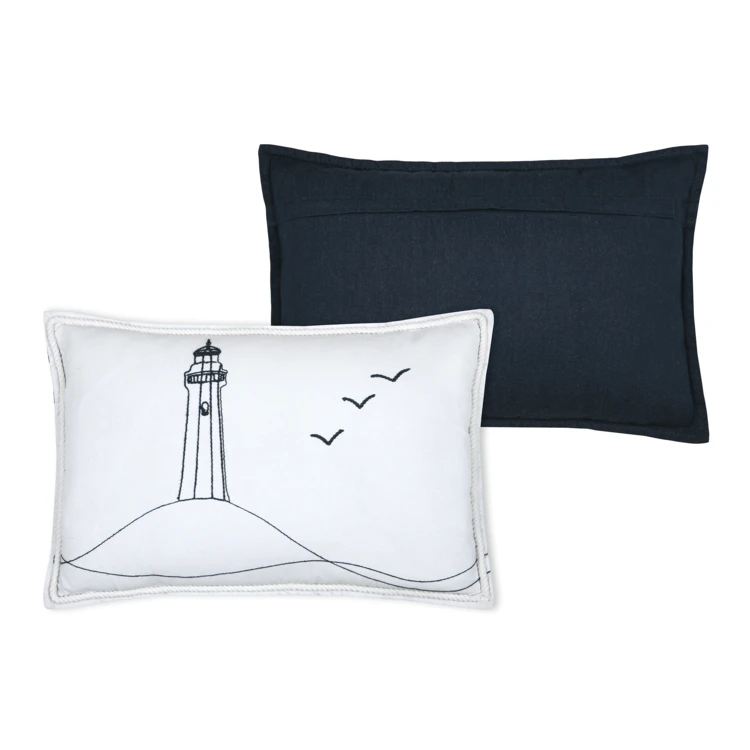 Coussin polycoton brodé style bord de mer