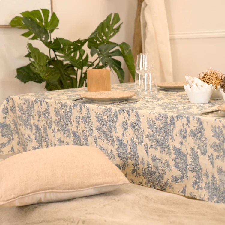 Nappe toile de Jouy rectangulaire plastifiée