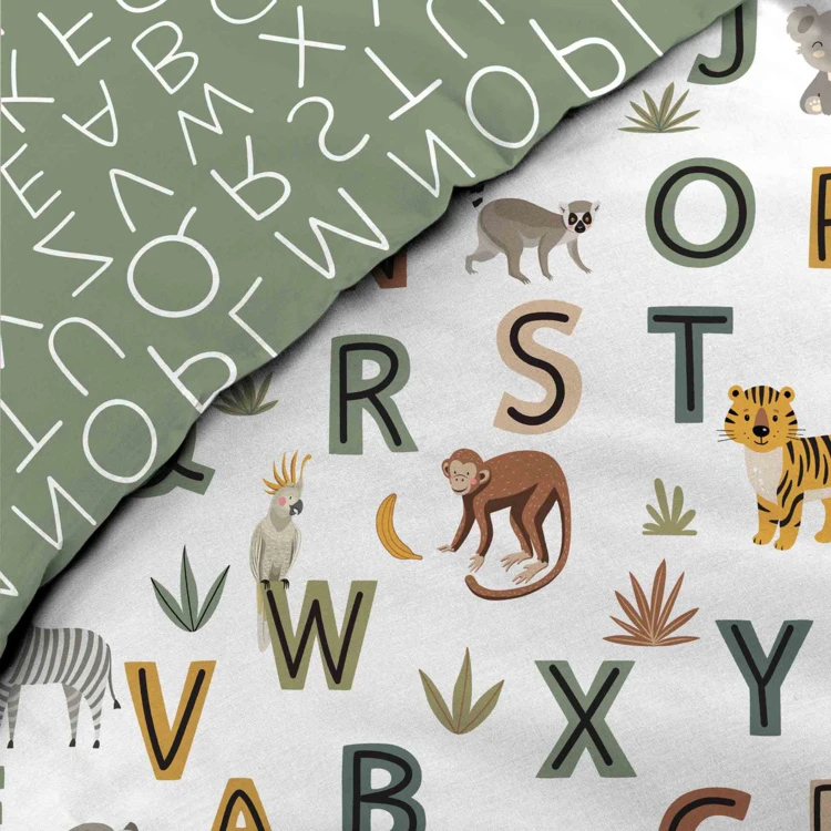 Parure de lit enfant réversible en coton motif alphabet et animaux