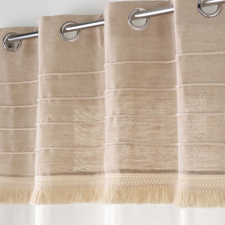 Rideau à œillets en poly-coton et jute avec bande structurée