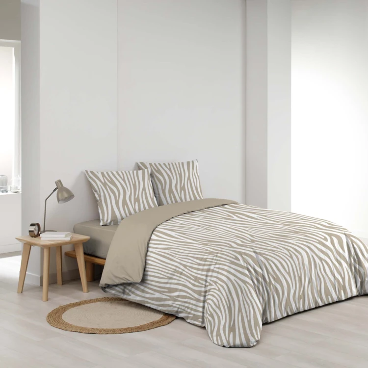 3-teiliges Bettwäscheset aus 100 % Baumwolle mit Zebra-Muster: Bettbezug + Kissenbezüge