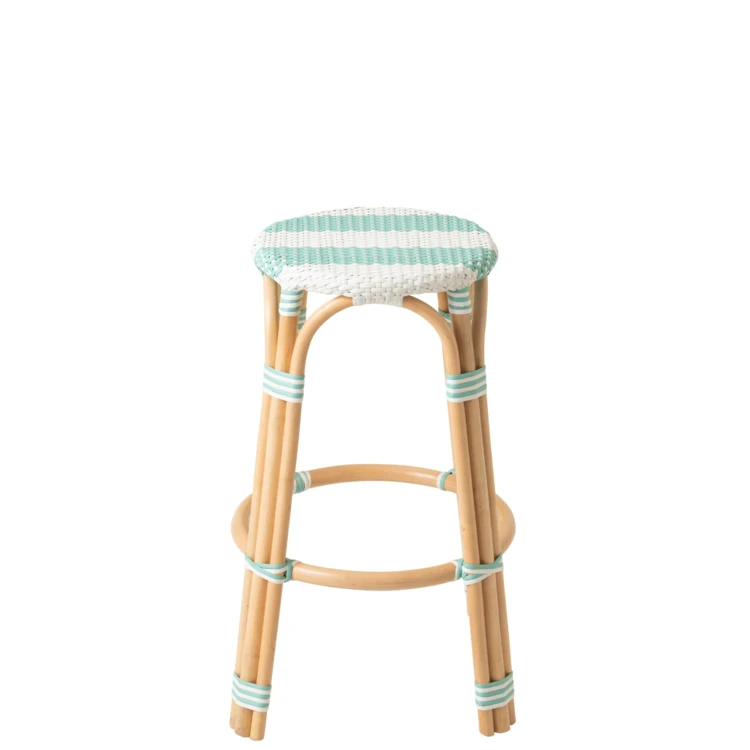 TABOURET LIGNÉ ROTIN BLEU CLAIR/BLANC